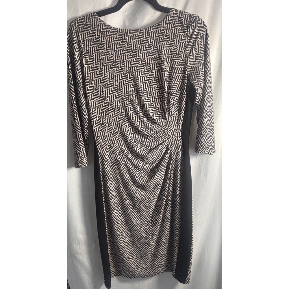Lauren Ralph Lauren womens dress 8 black white sheath 3/4‎ sleeve side rouching